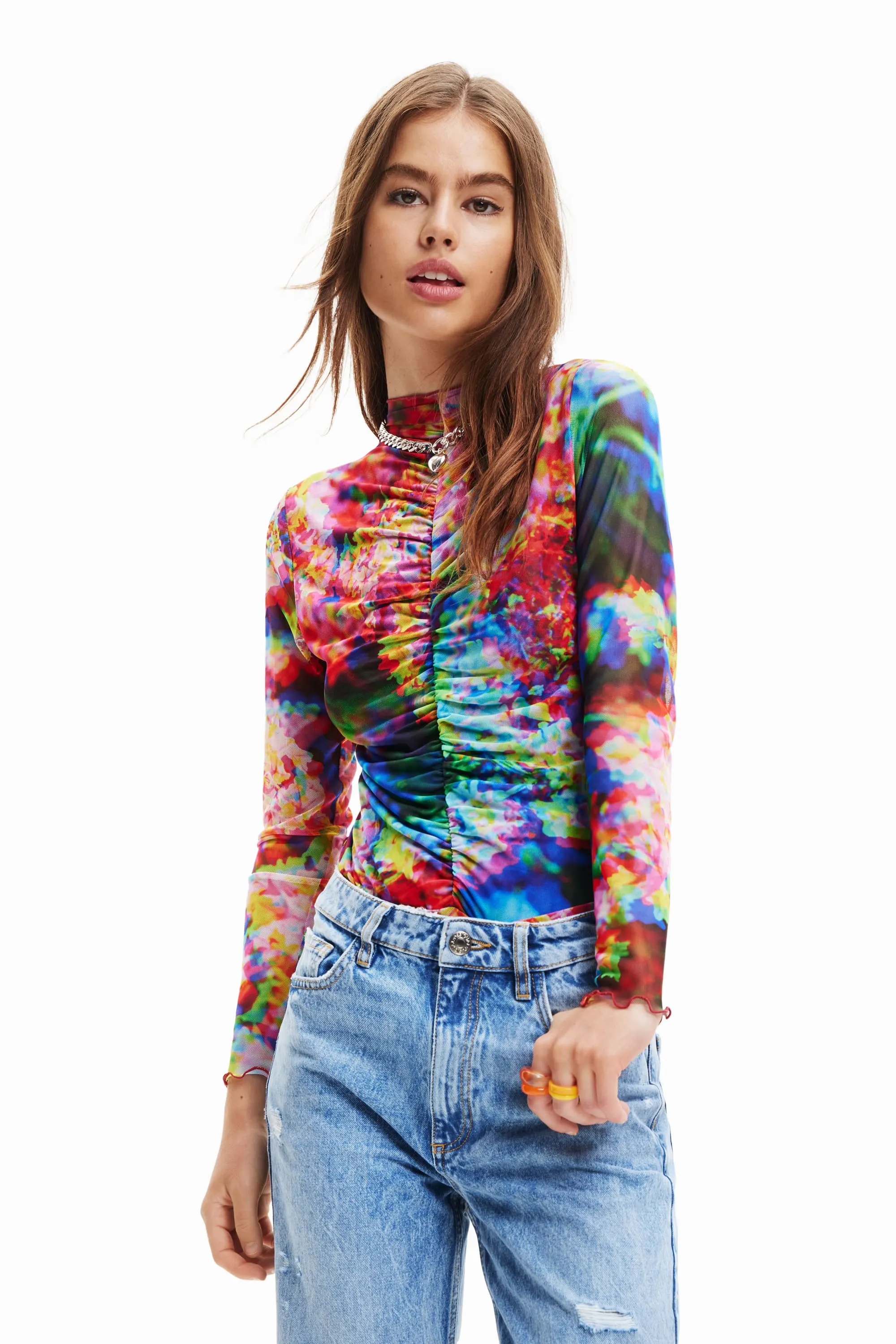 Desigual Dana Psychadelic Print Tulle Bodysuit 23SWQK27