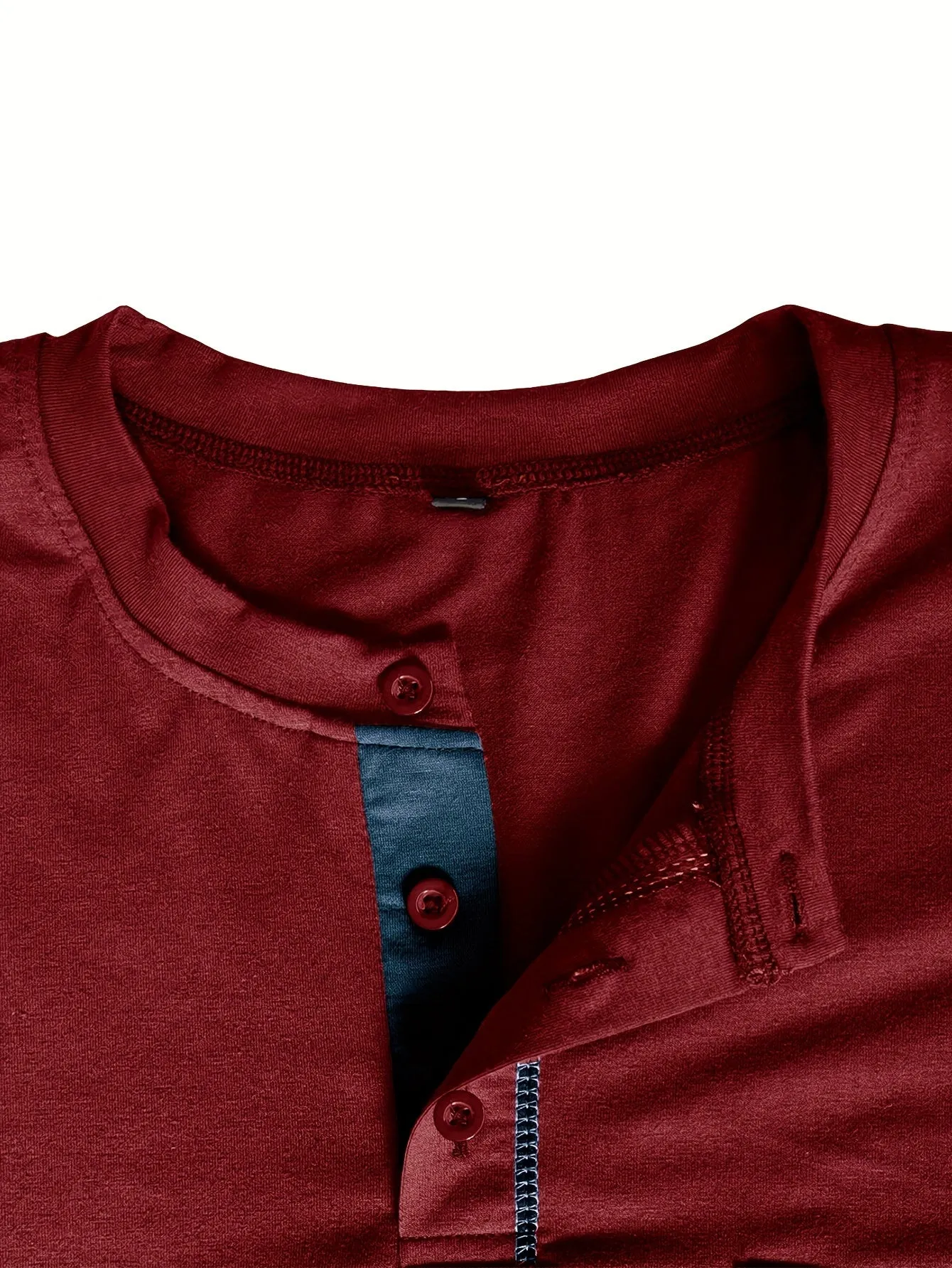 EchtMan - Heren Lange Mouw Henley Shirt met Borstzak en Contrasterende Stiksels