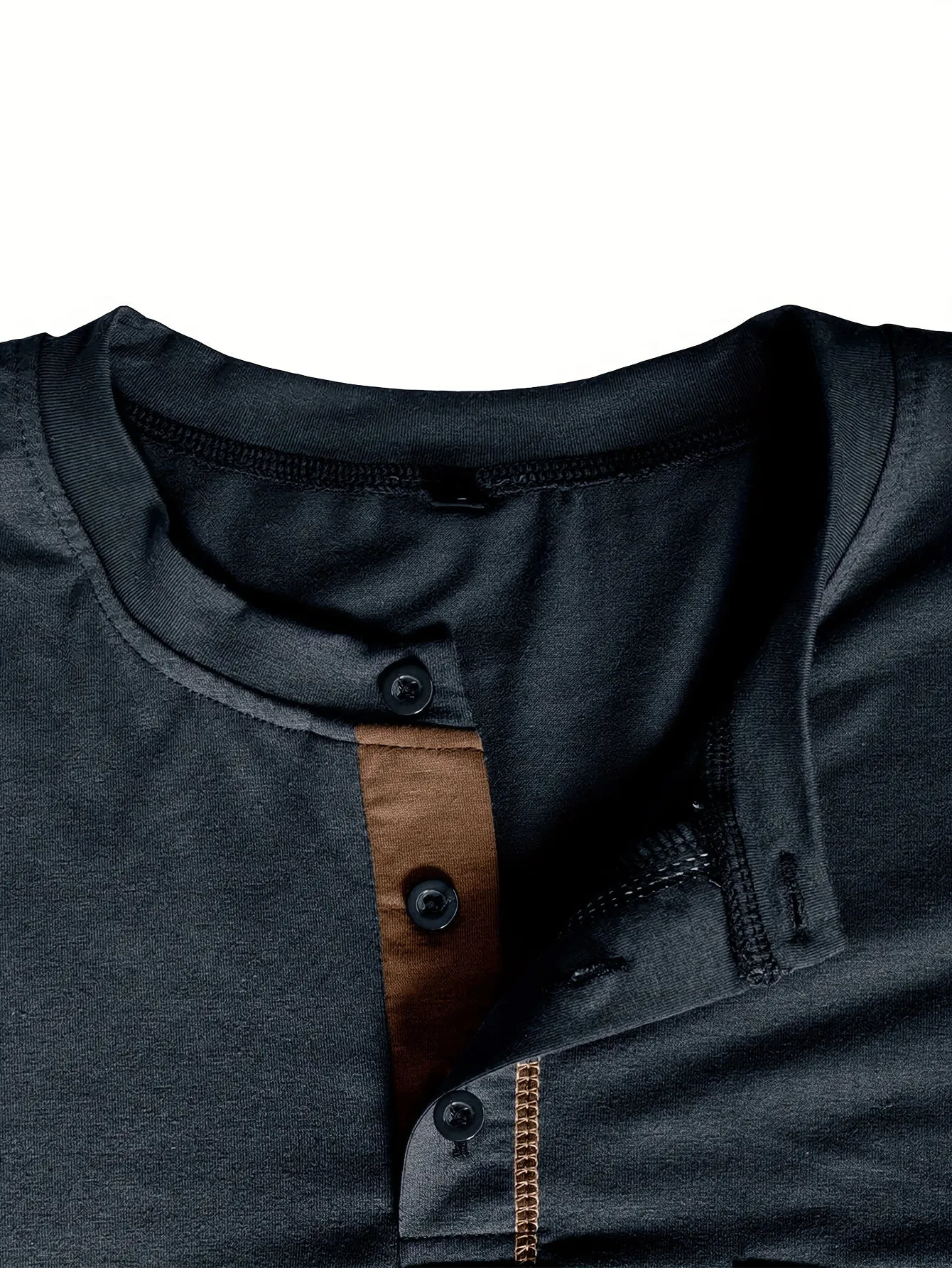EchtMan - Heren Lange Mouw Henley Shirt met Borstzak en Contrasterende Stiksels