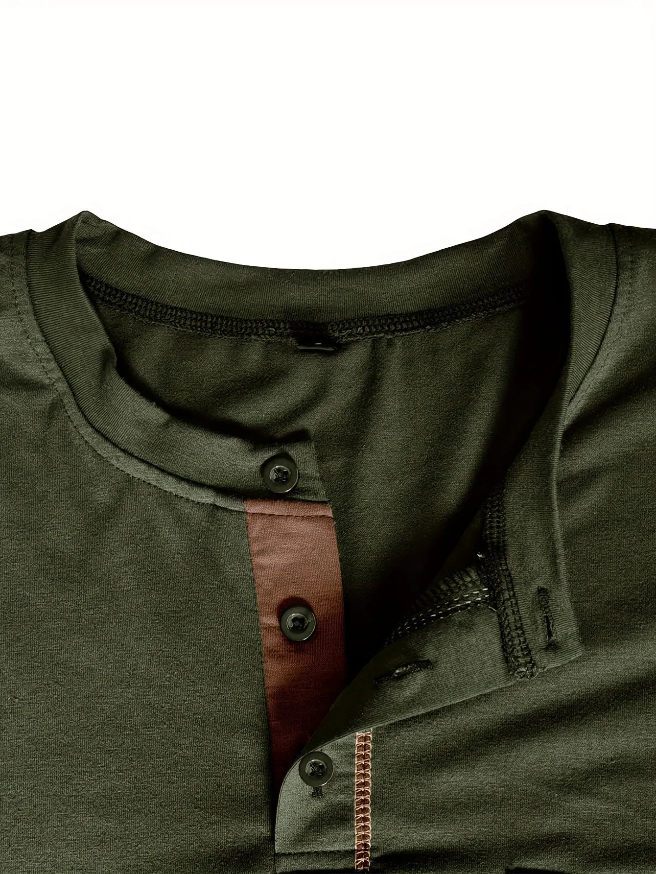 EchtMan - Heren Lange Mouw Henley Shirt met Borstzak en Contrasterende Stiksels