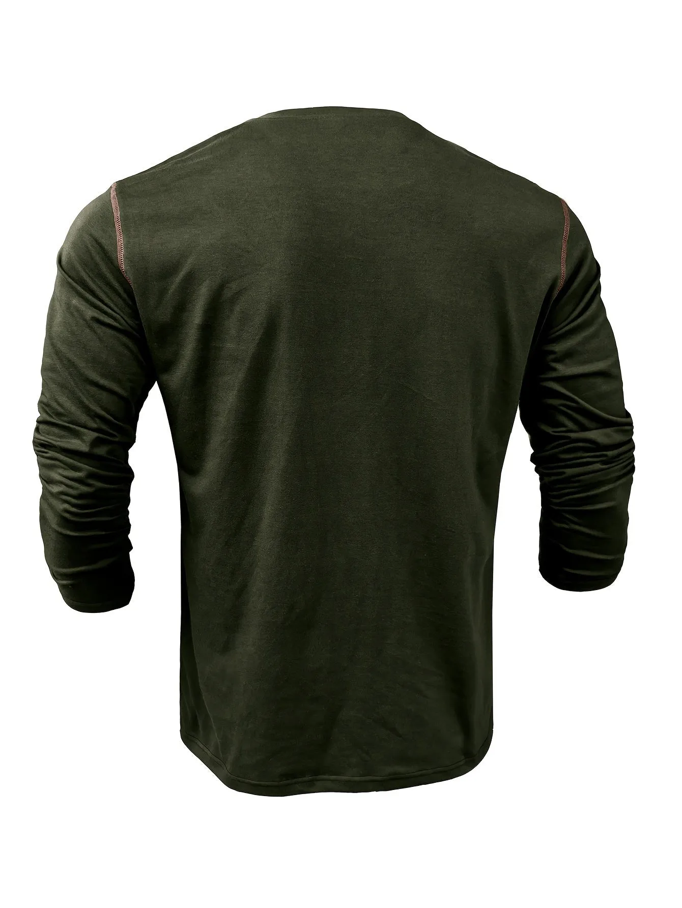 EchtMan - Heren Lange Mouw Henley Shirt met Borstzak en Contrasterende Stiksels