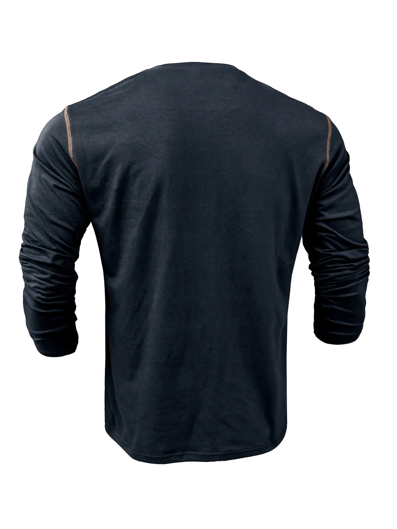 EchtMan - Heren Lange Mouw Henley Shirt met Borstzak en Contrasterende Stiksels