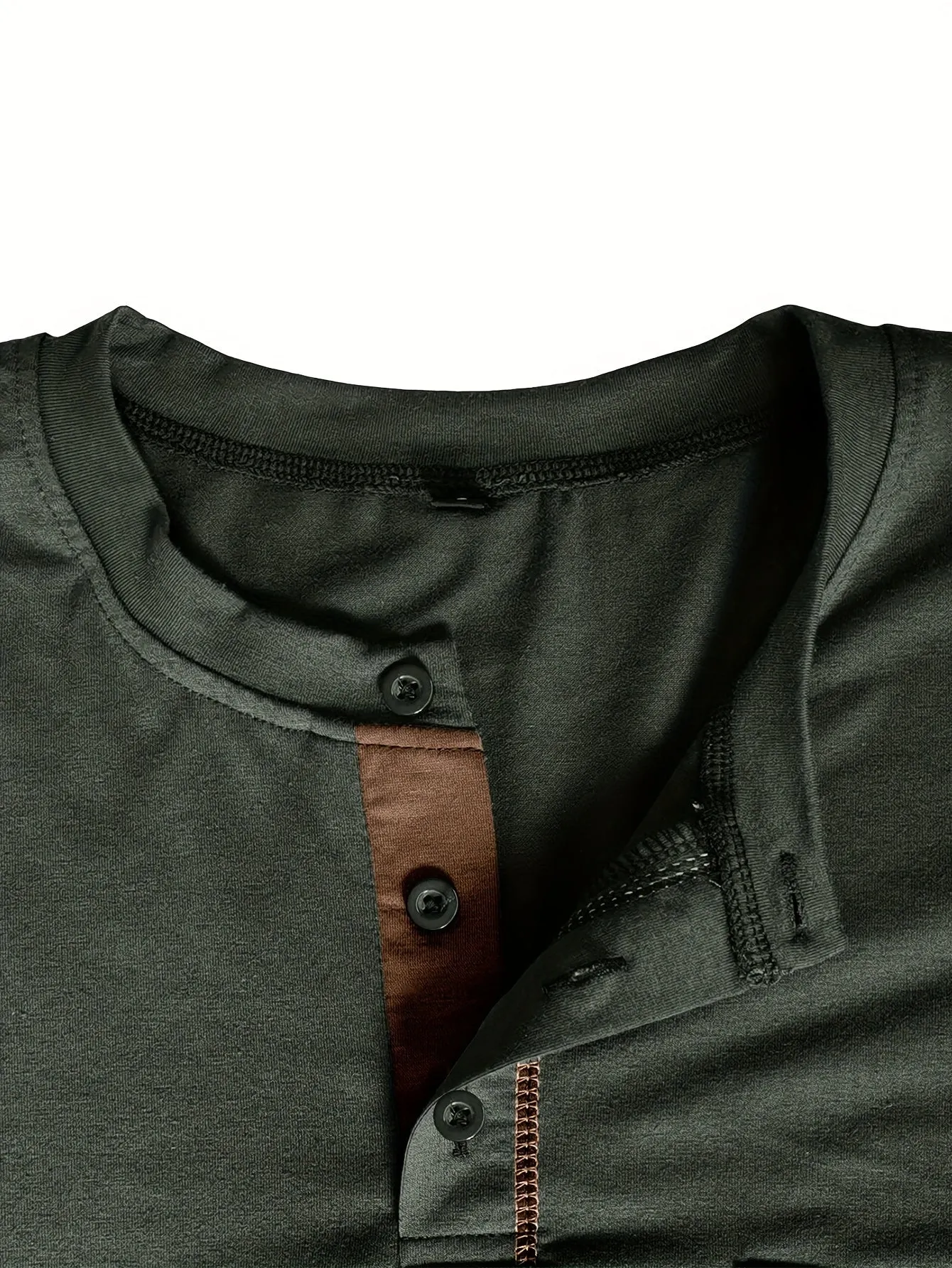 EchtMan - Heren Lange Mouw Henley Shirt met Borstzak en Contrasterende Stiksels