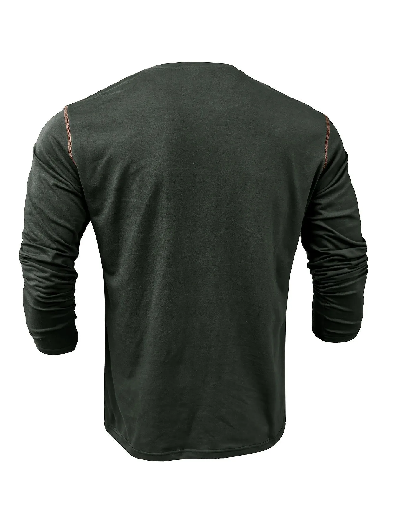 EchtMan - Heren Lange Mouw Henley Shirt met Borstzak en Contrasterende Stiksels