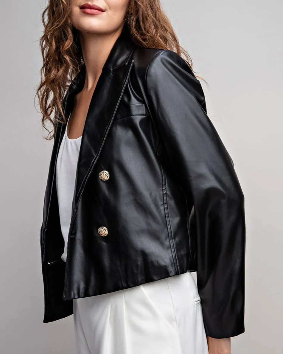 Faux Leather Crop Moto Jacket - Black - FINAL SALE