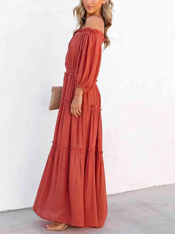 Fiesta Flame Off Shoulder Ruffle Maxi Dress