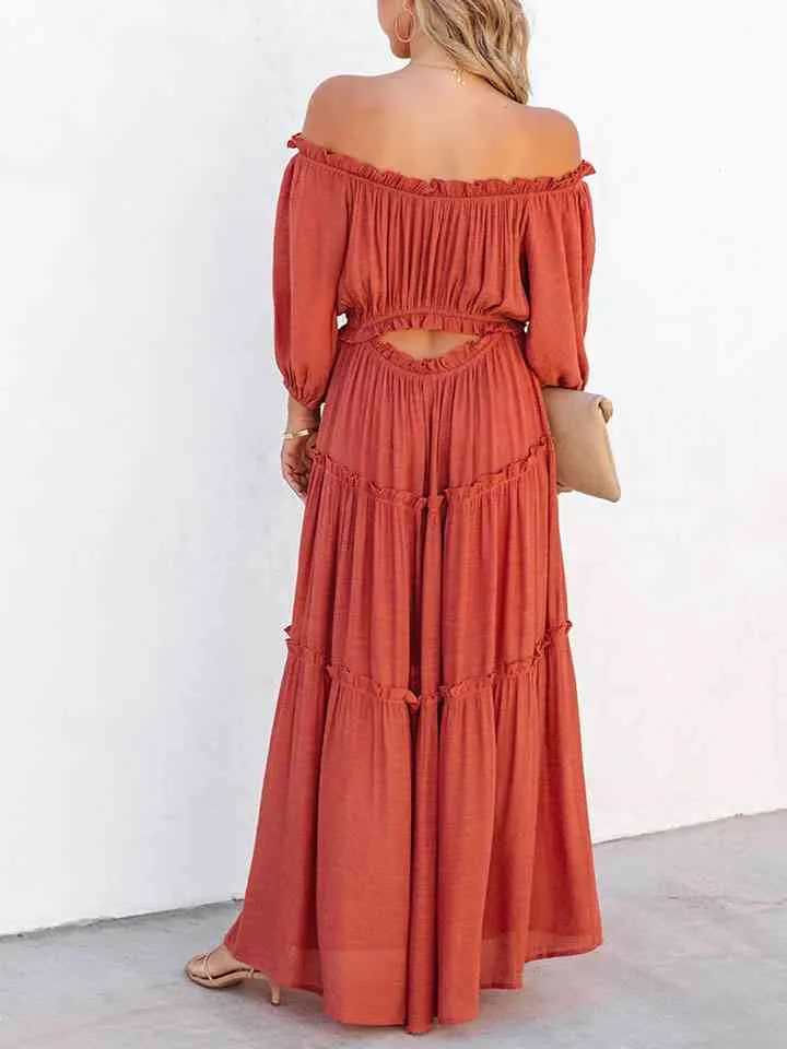 Fiesta Flame Off Shoulder Ruffle Maxi Dress