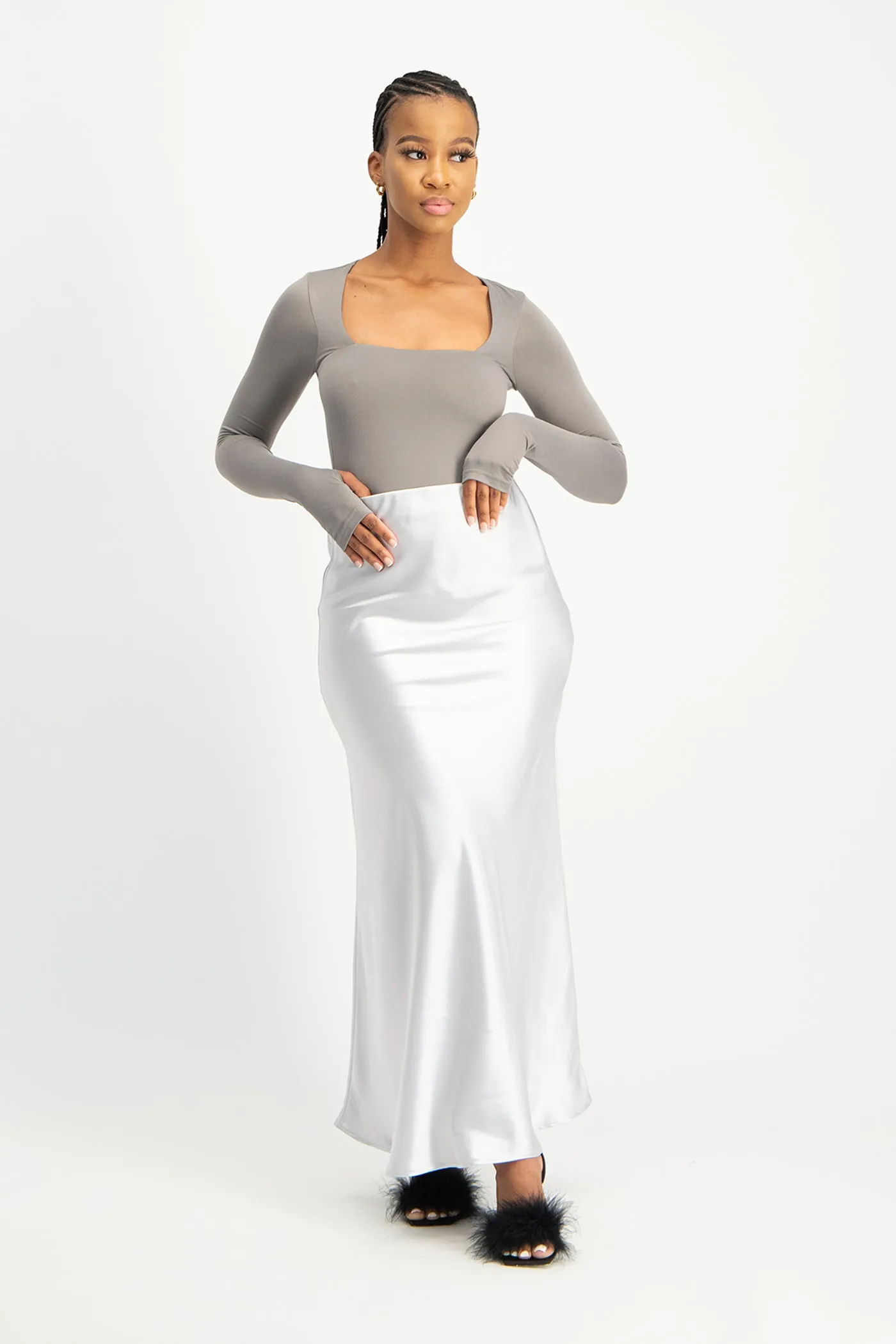 Giana Square Neck Bodysuit - Grey