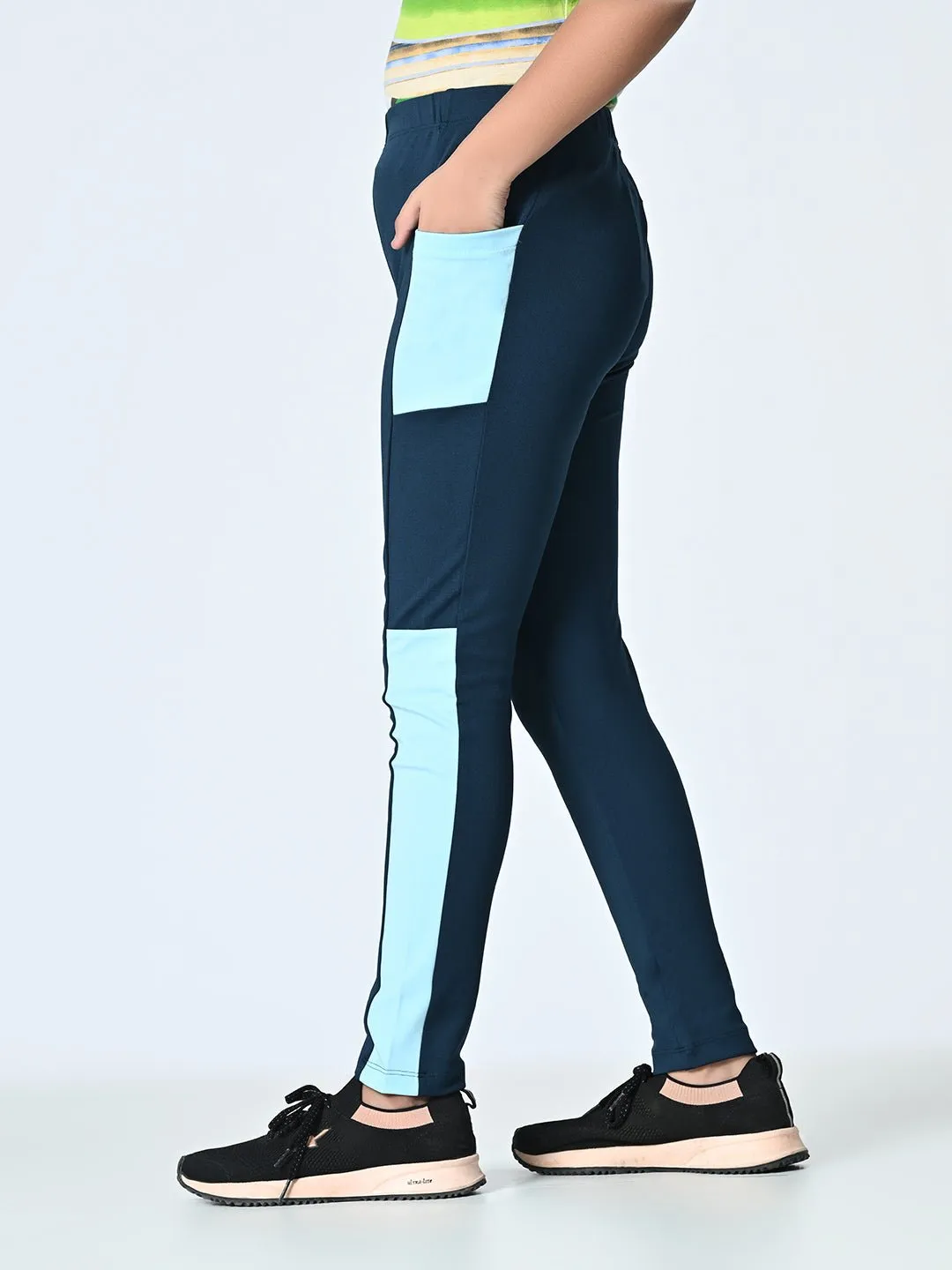 Girls High-Rise Colour-Blocked Ankle length Tights