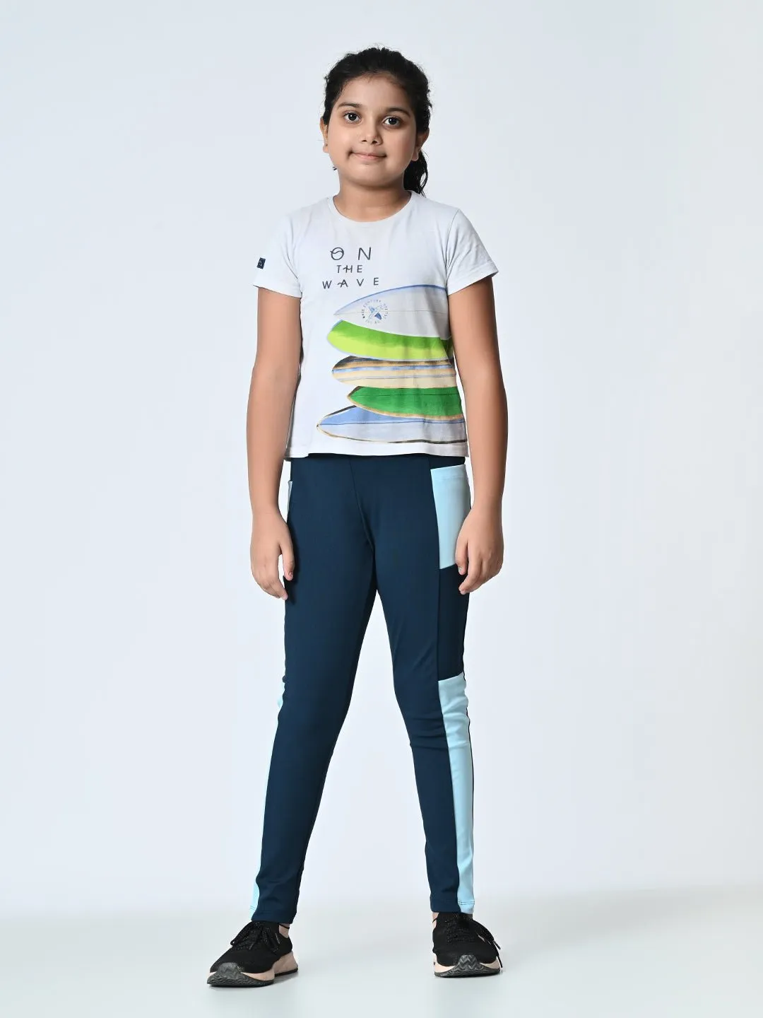 Girls High-Rise Colour-Blocked Ankle length Tights