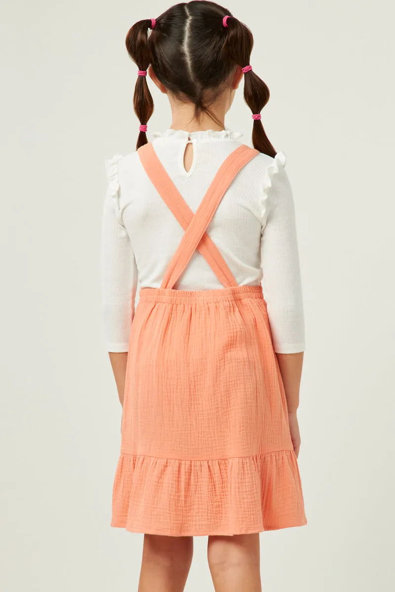 Girls Textured Chest Pocket Overall Dress