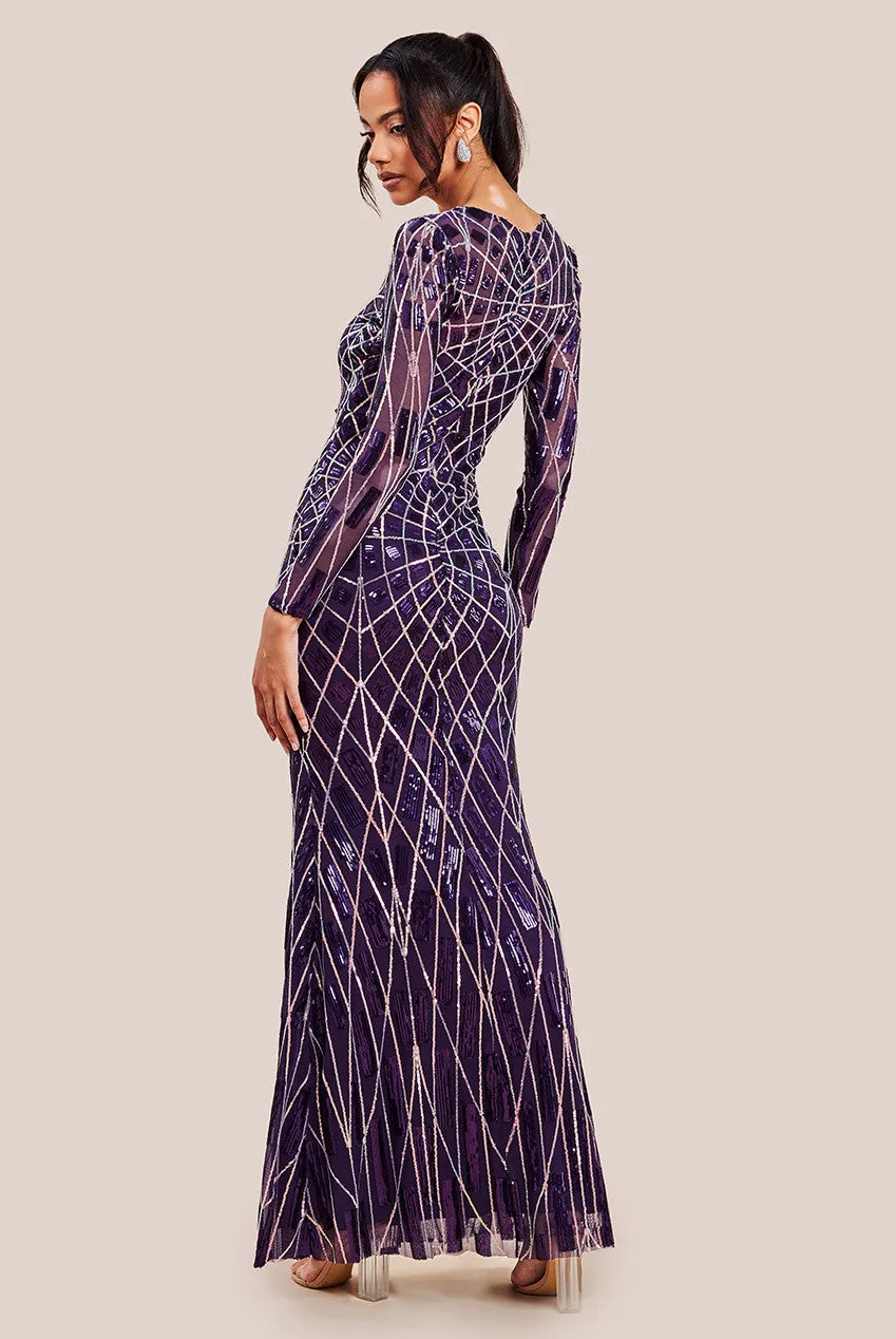 Goddiva Geo Patterned Sequin Long Sleeve Maxi Dress