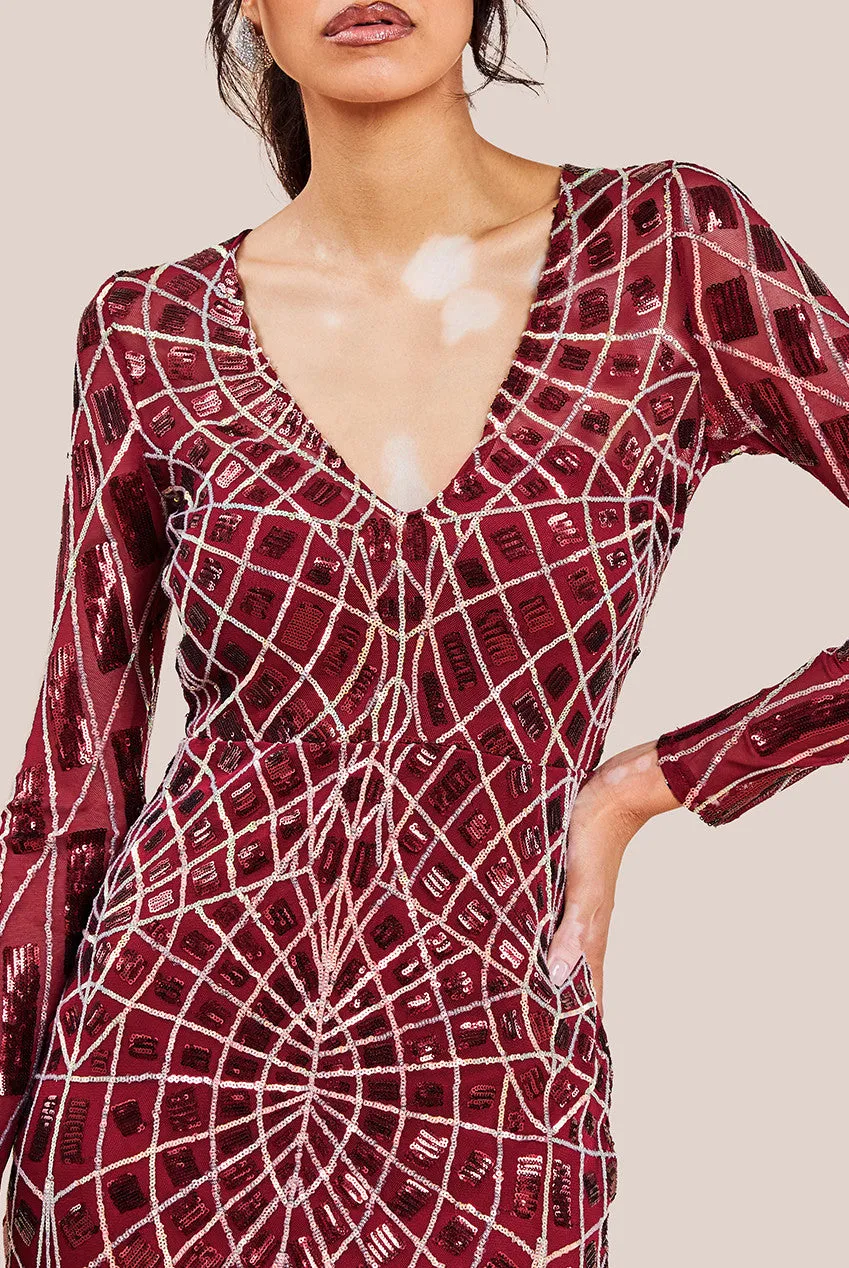 Goddiva Geo Patterned Sequin Long Sleeve Maxi Dress