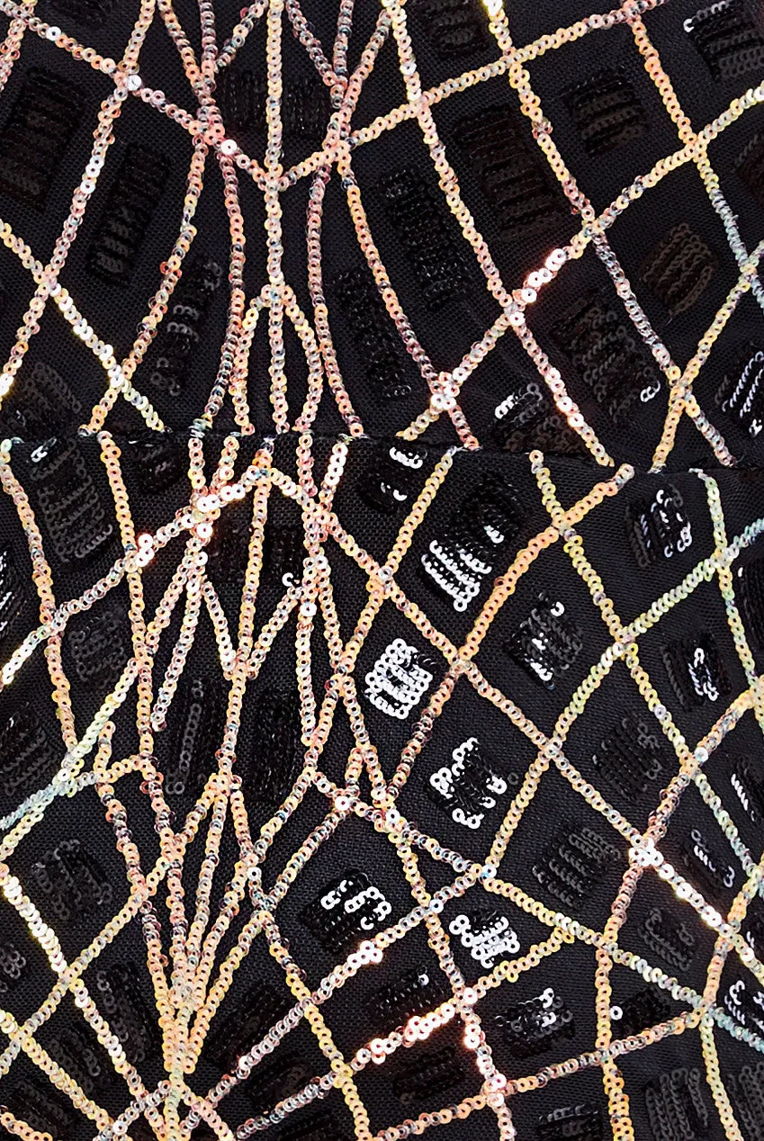 Goddiva Geo Patterned Sequin Long Sleeve Maxi Dress