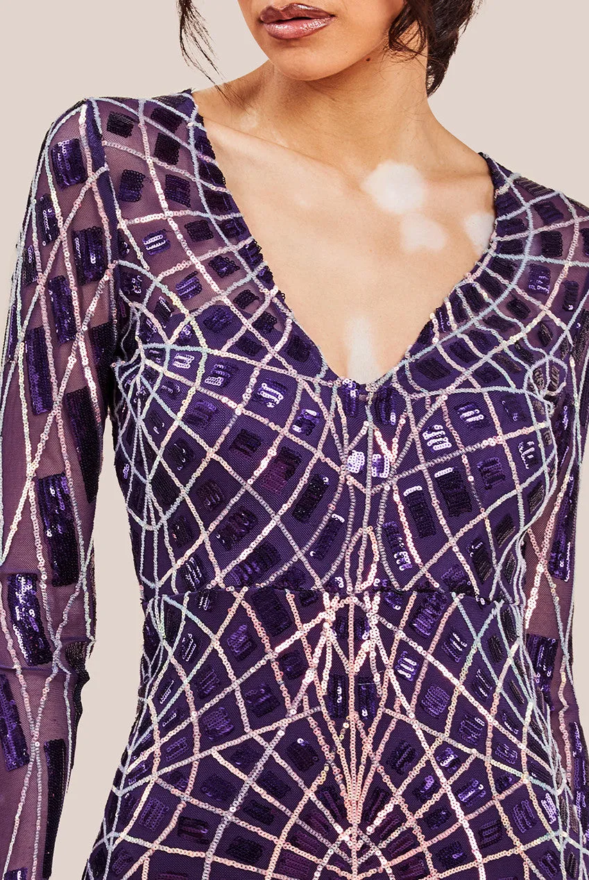 Goddiva Geo Patterned Sequin Long Sleeve Maxi Dress