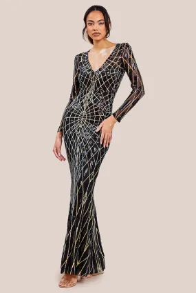 Goddiva Geo Patterned Sequin Long Sleeve Maxi Dress