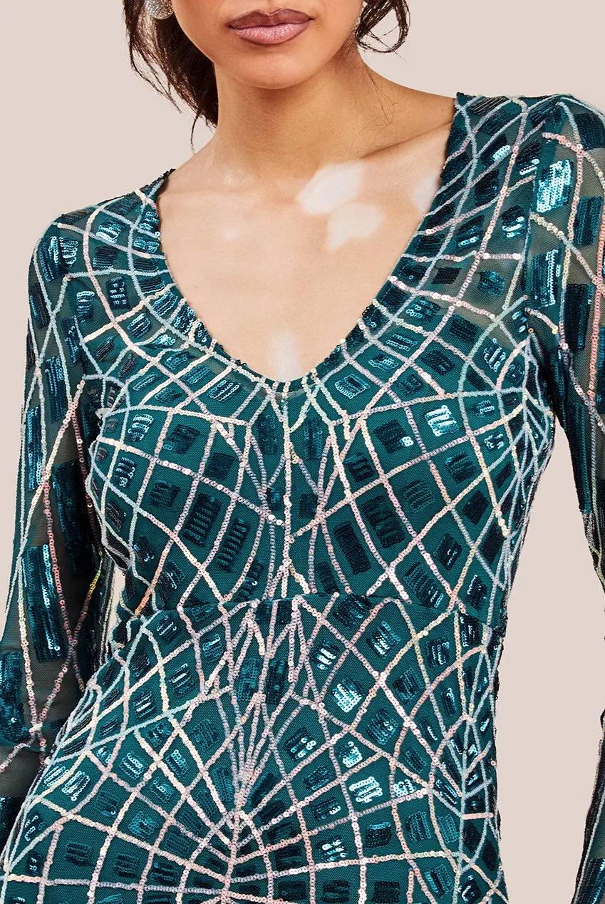 Goddiva Geo Patterned Sequin Long Sleeve Maxi Dress
