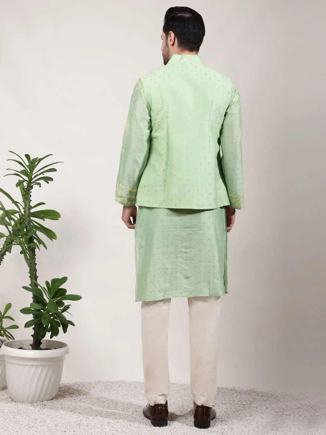 Green ChikanKari Silk Kurta Set