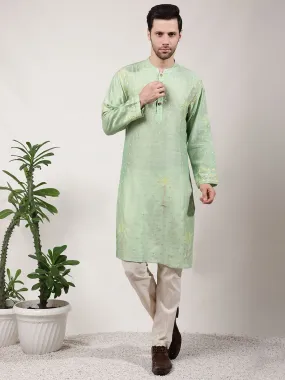 Green ChikanKari Silk Kurta Set