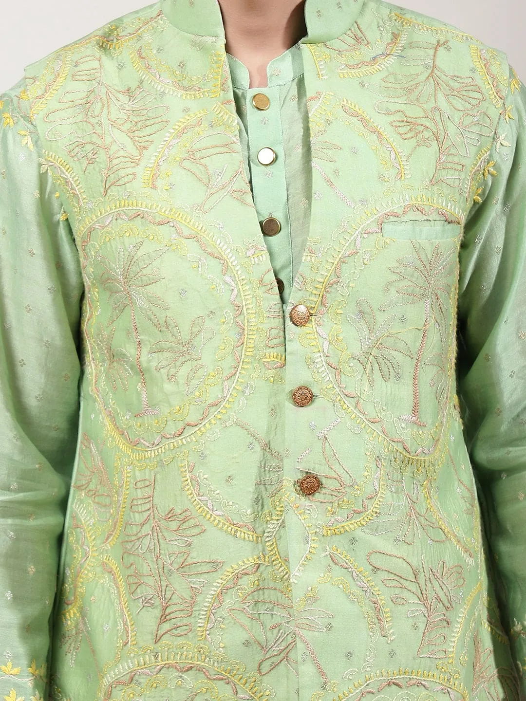 Green ChikanKari Silk Kurta Set