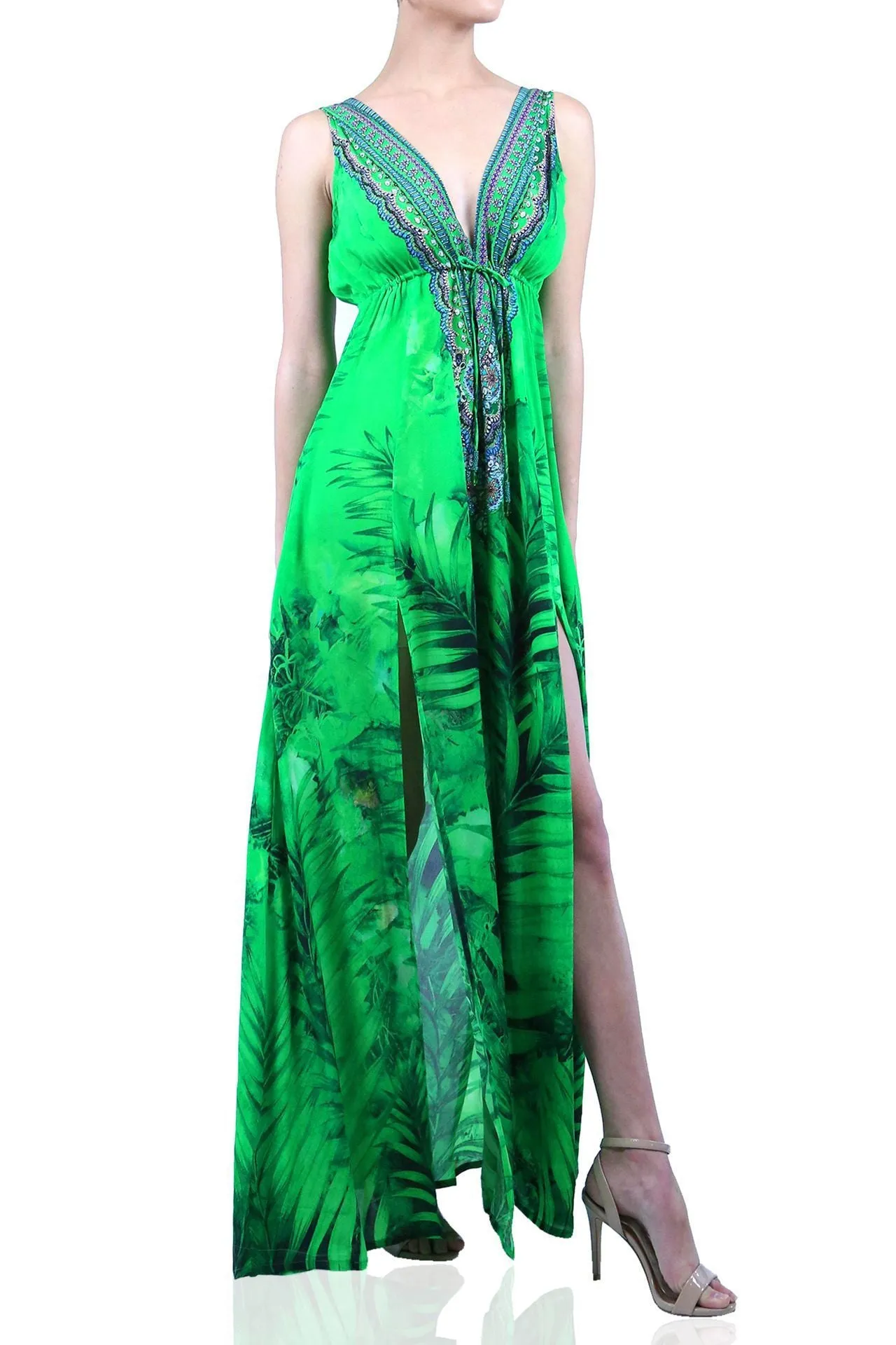 High Slit Green Maxi Dress
