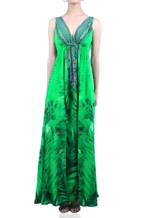 High Slit Green Maxi Dress