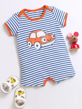 Horizontal Strip Car Print Lap Shoulder Half Romper For Unisex Baby