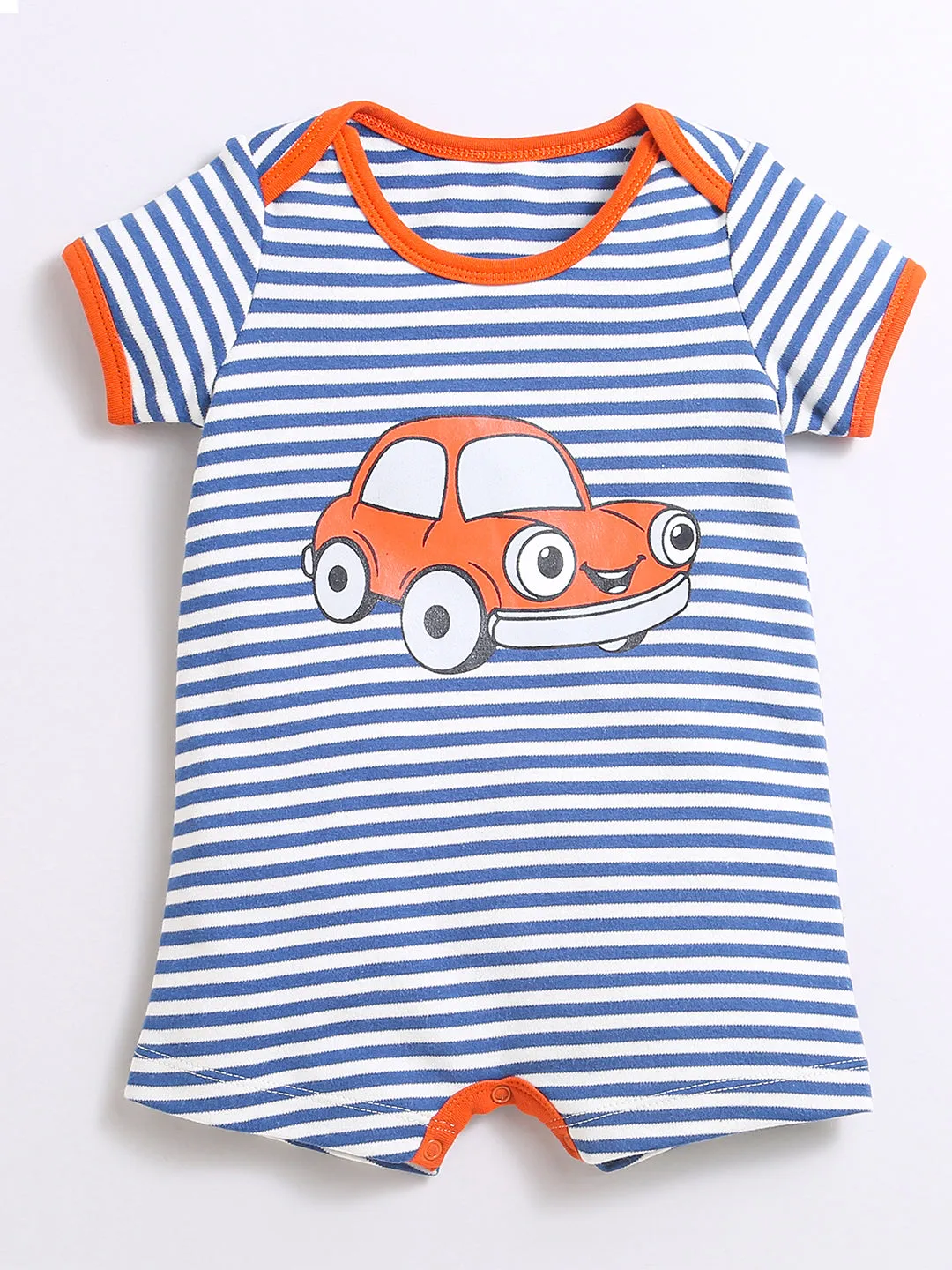 Horizontal Strip Car Print Lap Shoulder Half Romper For Unisex Baby