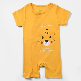 Infant Boys Cotton Interlock Knitted Romper Tiger Face-Citrus