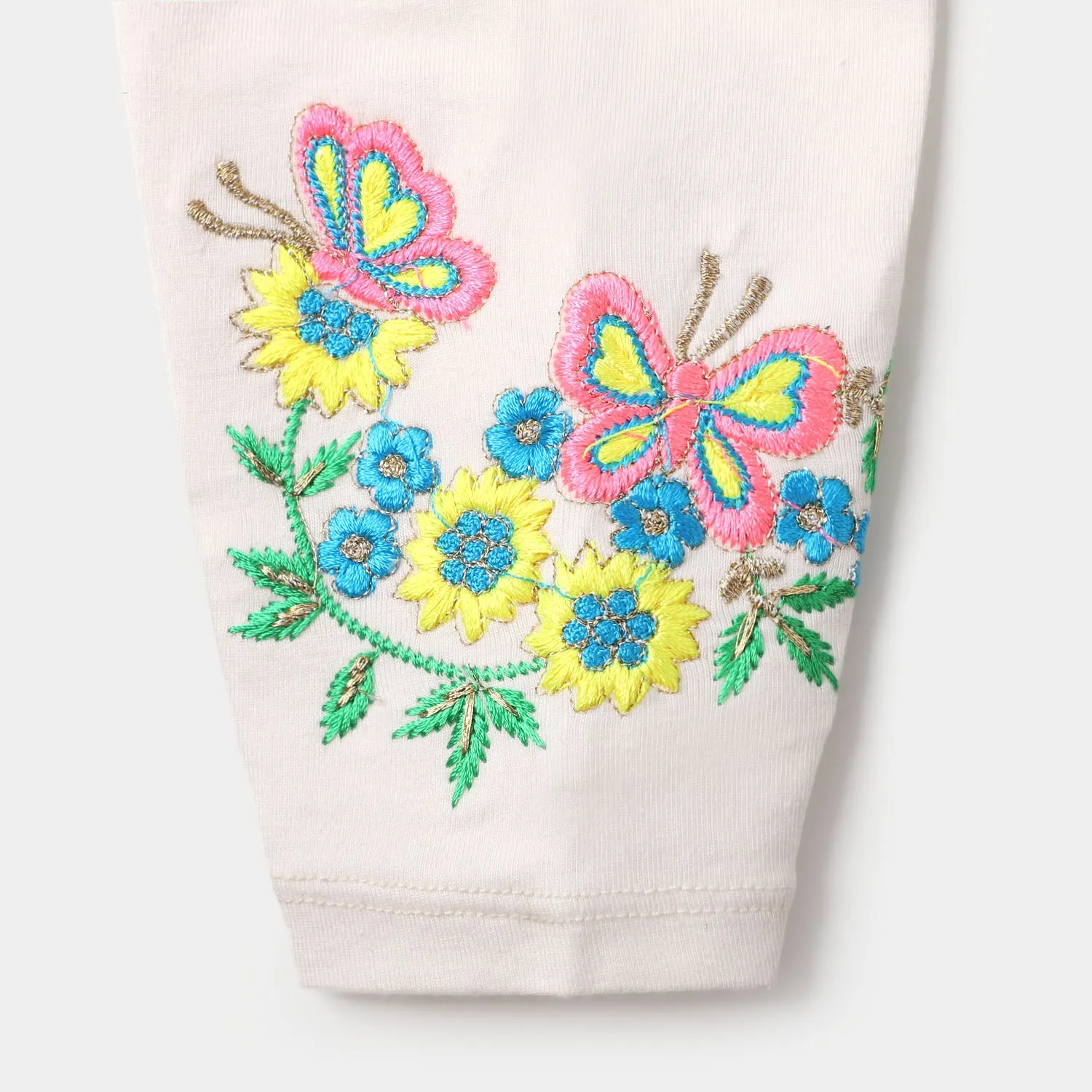 Infant Girls Embroidered Tights Butterfly - Butter Cream