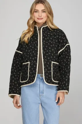 Izzy Quilted Floral Black Jacket FINAL SALE