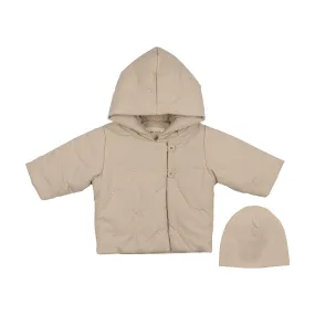 jacket quilted heart with hat - taupe