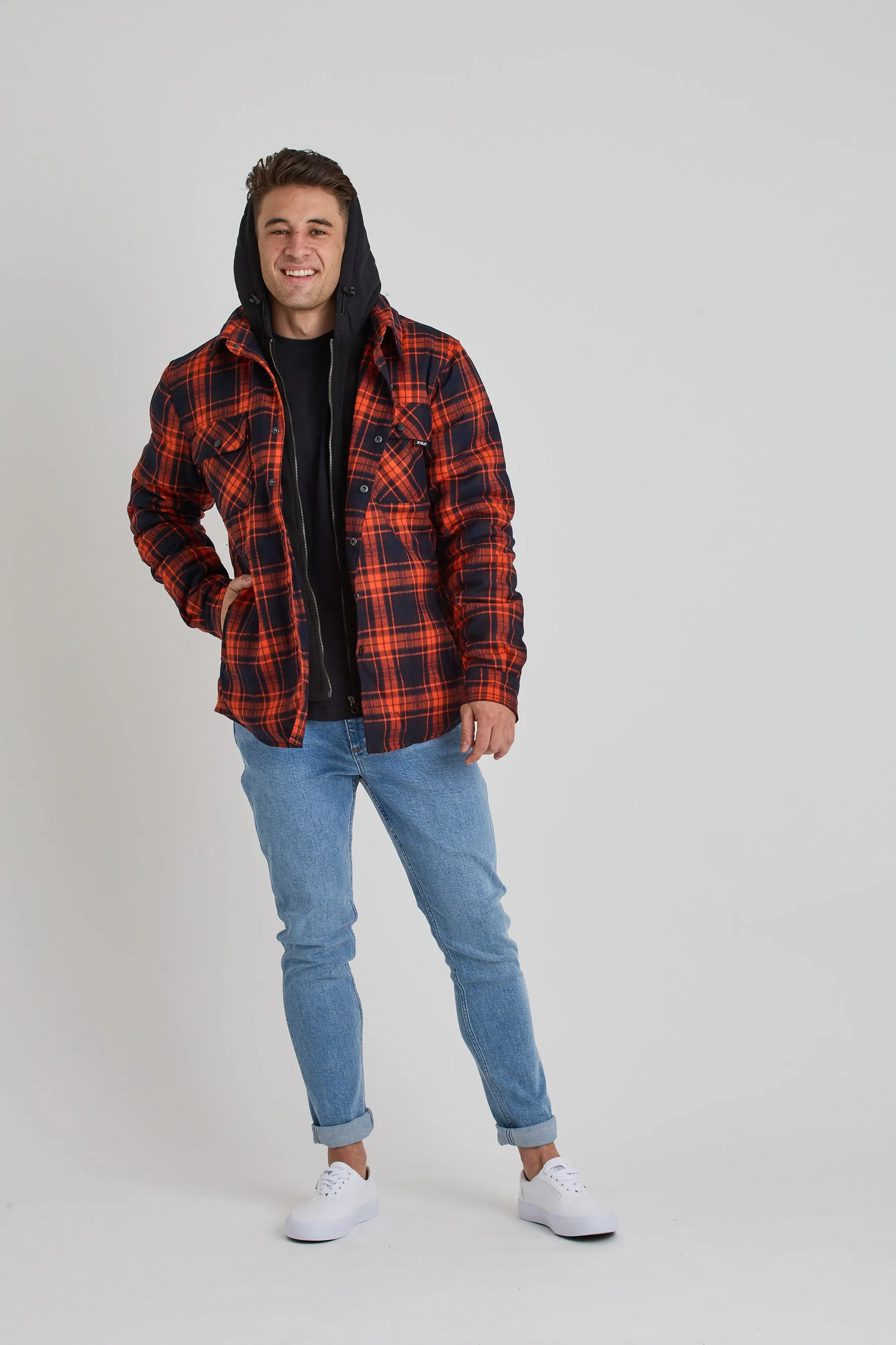 Jetpilot Quilted Mens Flannel Jacket - Orange