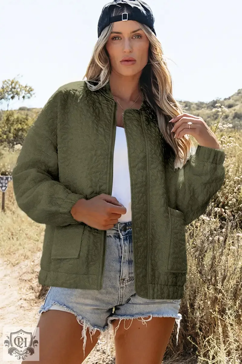 Jungle Green Floral Quilted Jacket