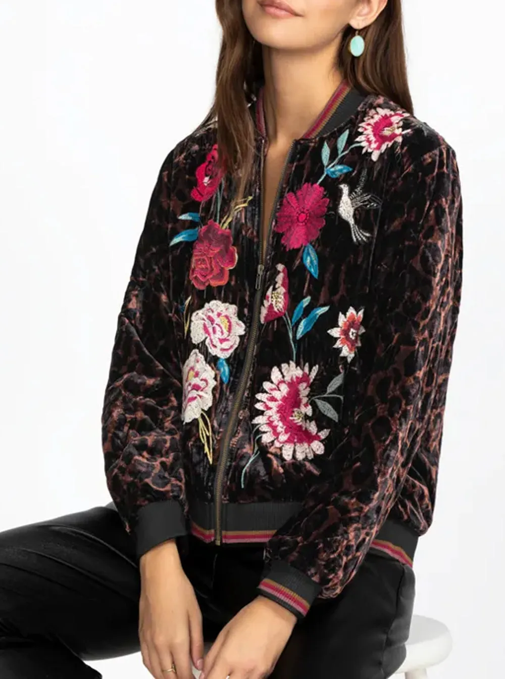 Junia Velvet Quilted Bomber Jacket - Multi