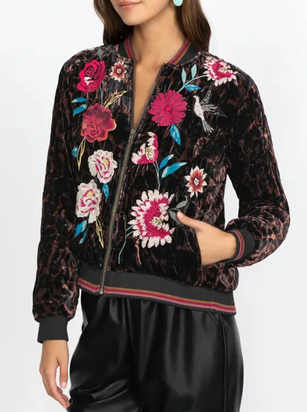 Junia Velvet Quilted Bomber Jacket - Multi