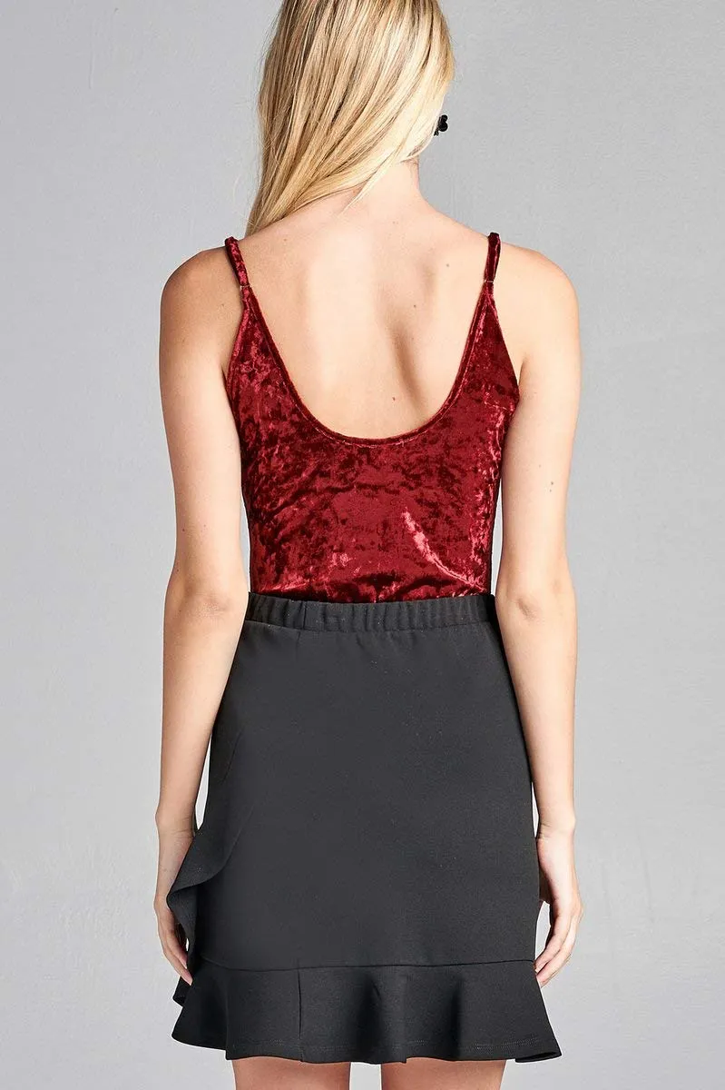 Khanomak Women's Round Neck Ice Velvet Spaghetti Strap Tank Bodysuit