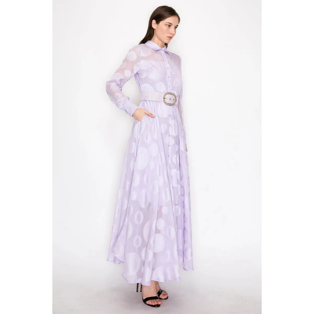 Lavender Polka Dot Belted Dress