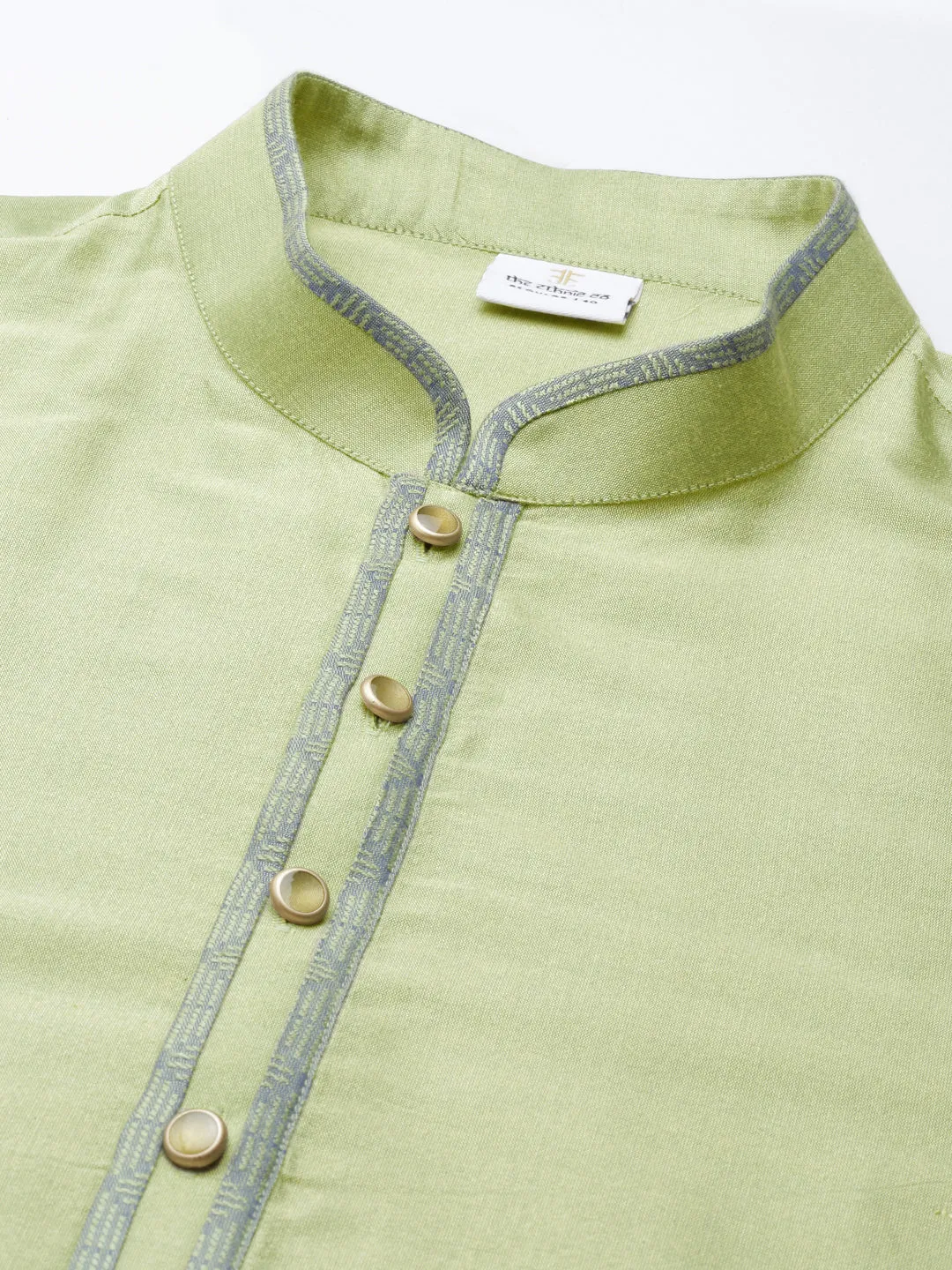 Lime Green Blue Jacquard Quilted Jacket With Short Kurta