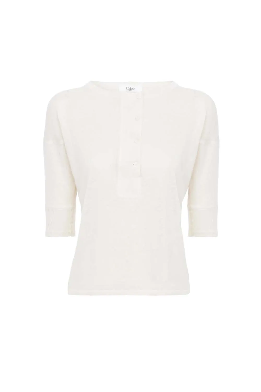 Linen & Silk Short-Sleeve Henley Knit Top