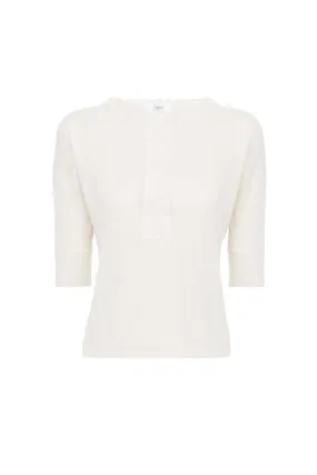 Linen & Silk Short-Sleeve Henley Knit Top