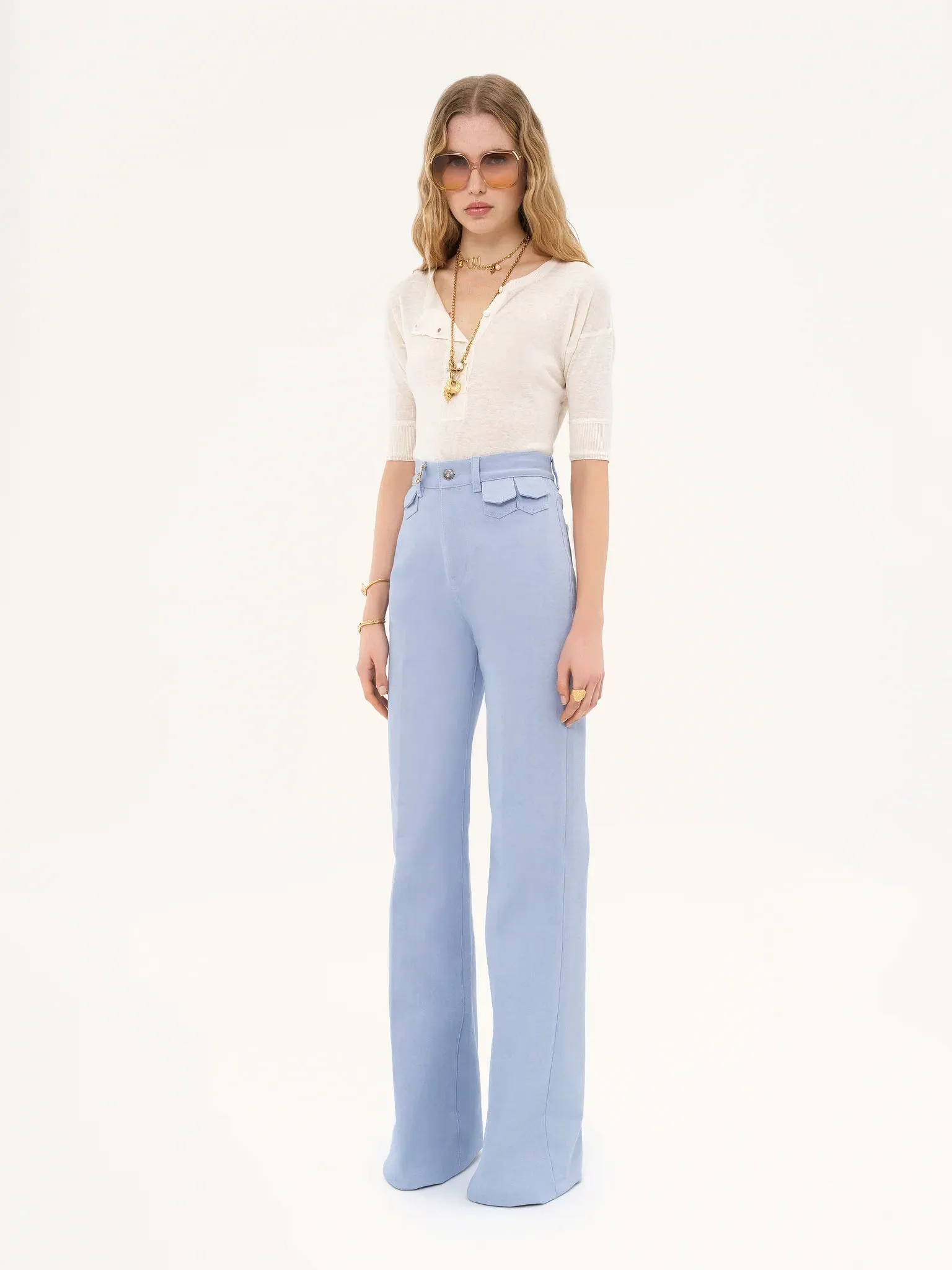Linen & Silk Short-Sleeve Henley Knit Top