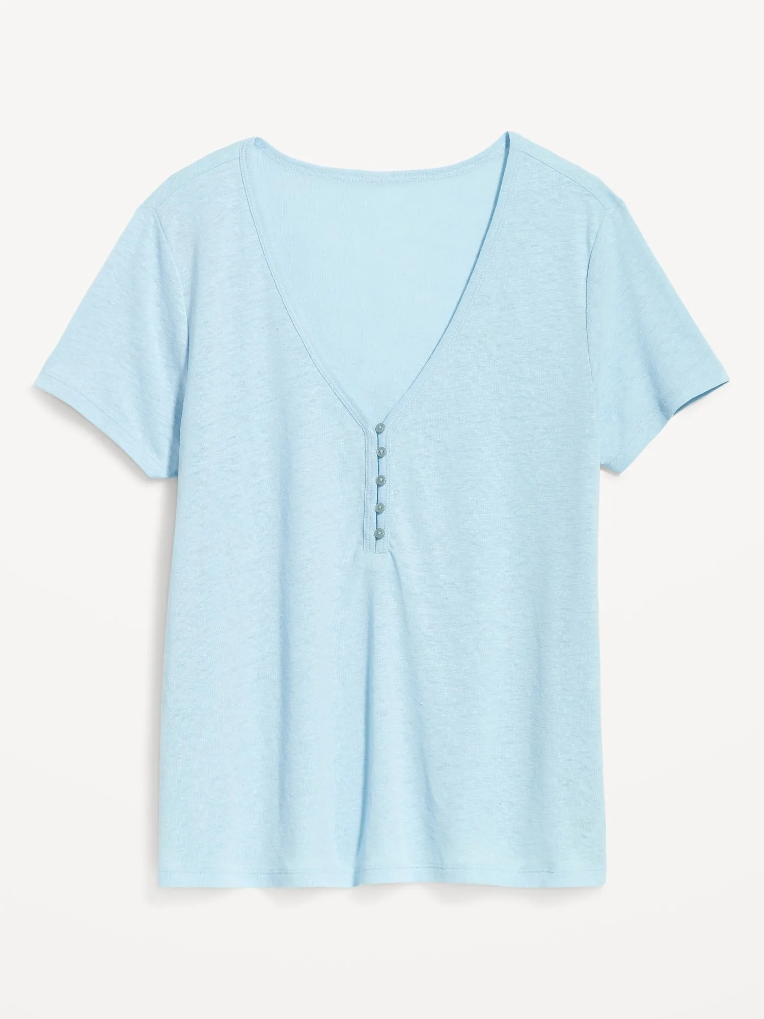 Linen-Blend V-Neck Henley T-Shirt for Women