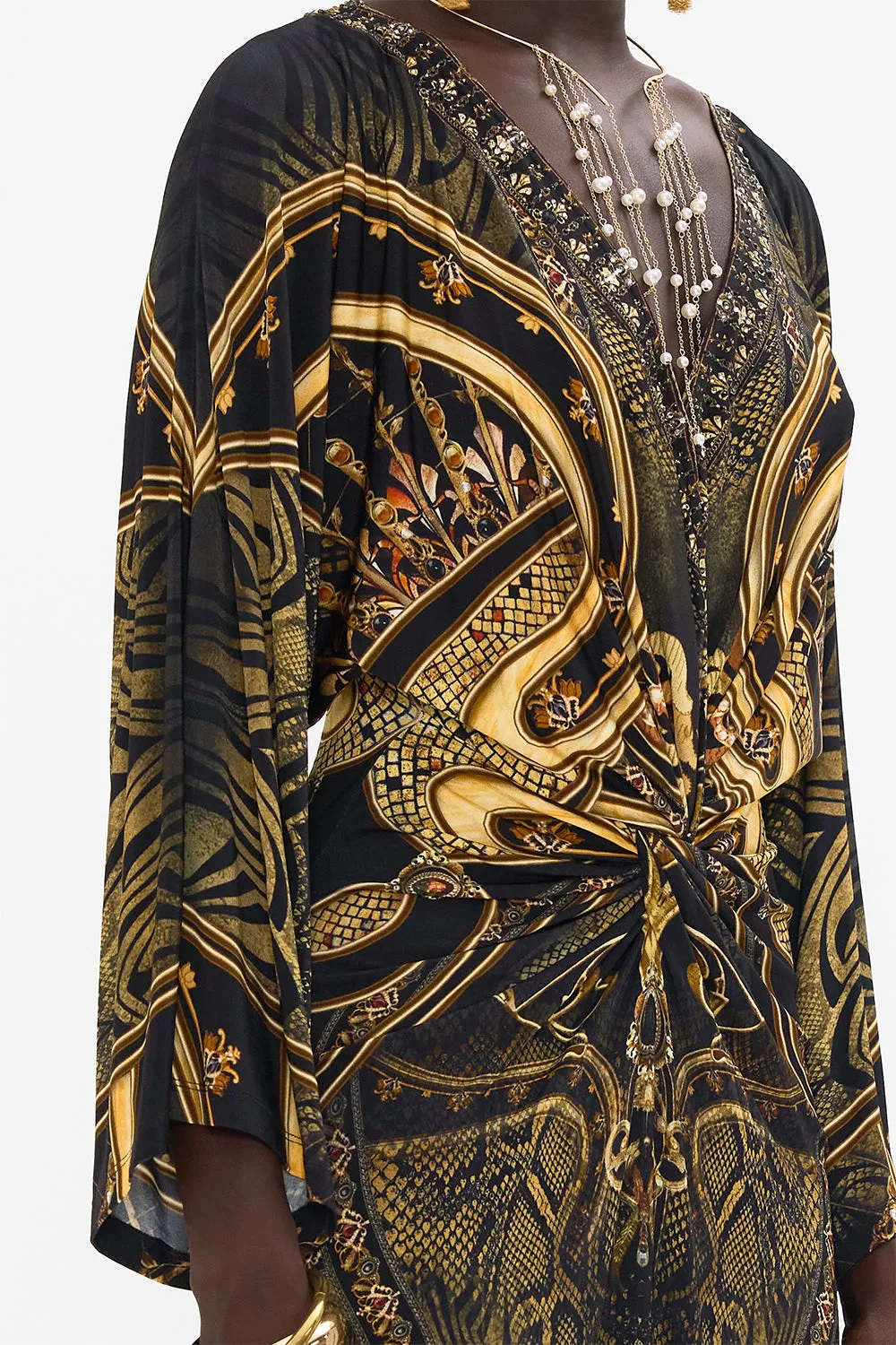 LONG SPLIT FRONT TWIST DRESS NOUVEAU NOIR