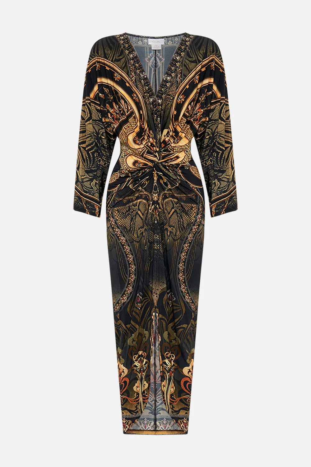 LONG SPLIT FRONT TWIST DRESS NOUVEAU NOIR