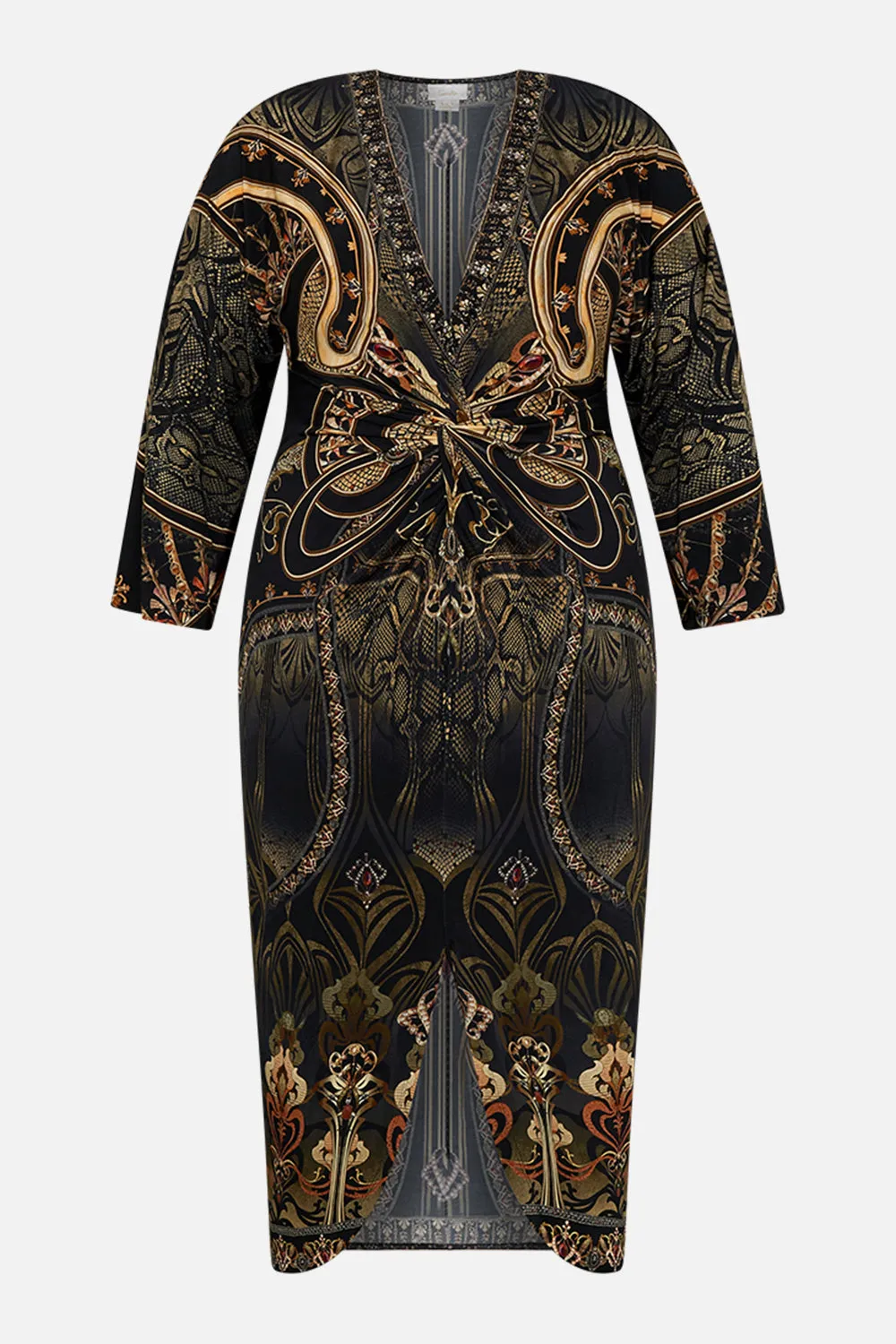 LONG SPLIT FRONT TWIST DRESS NOUVEAU NOIR
