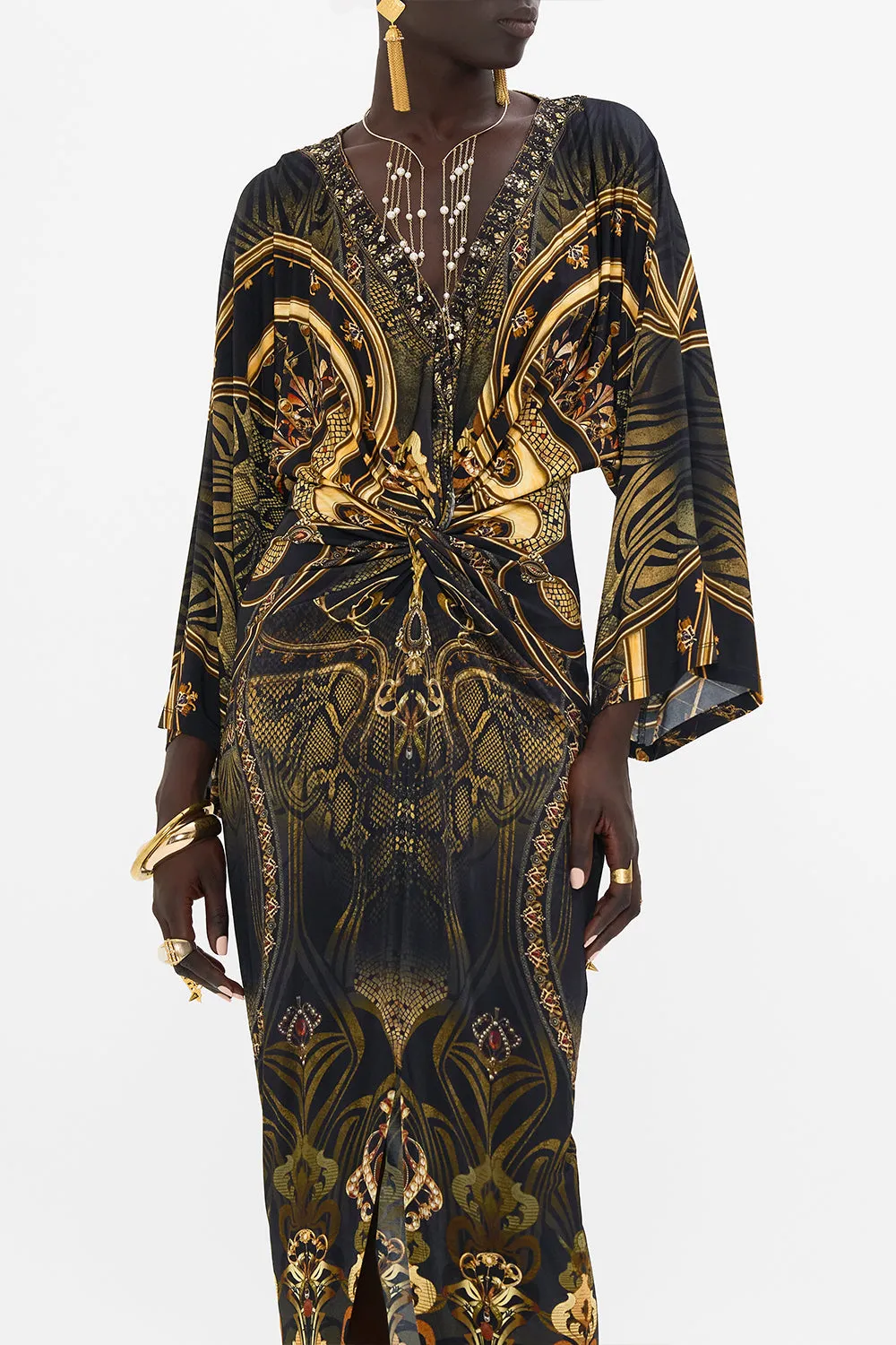 LONG SPLIT FRONT TWIST DRESS NOUVEAU NOIR
