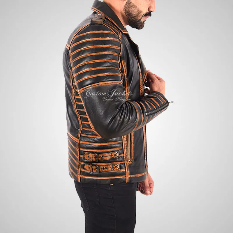LUCCA Men's Vintage Antique Waxed Leather Bikers Jacket