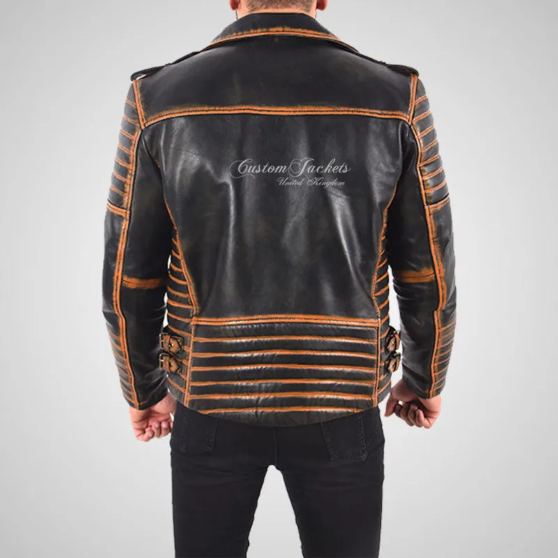 LUCCA Men's Vintage Antique Waxed Leather Bikers Jacket