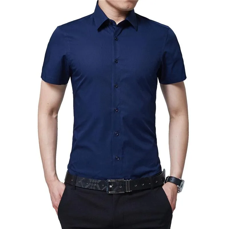 Men Short Sleeve Business Casual Slim Shirt